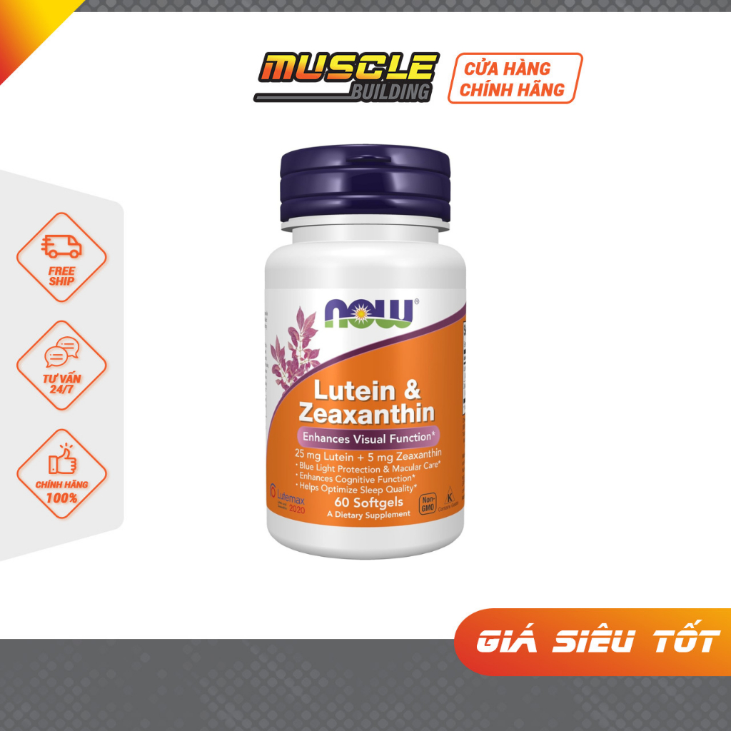 Viên uống bổ mắt chống ánh sáng xanh Lutein & Zeaxanthin Now 60 viên giảm khô mỏi tăng cường thị lực