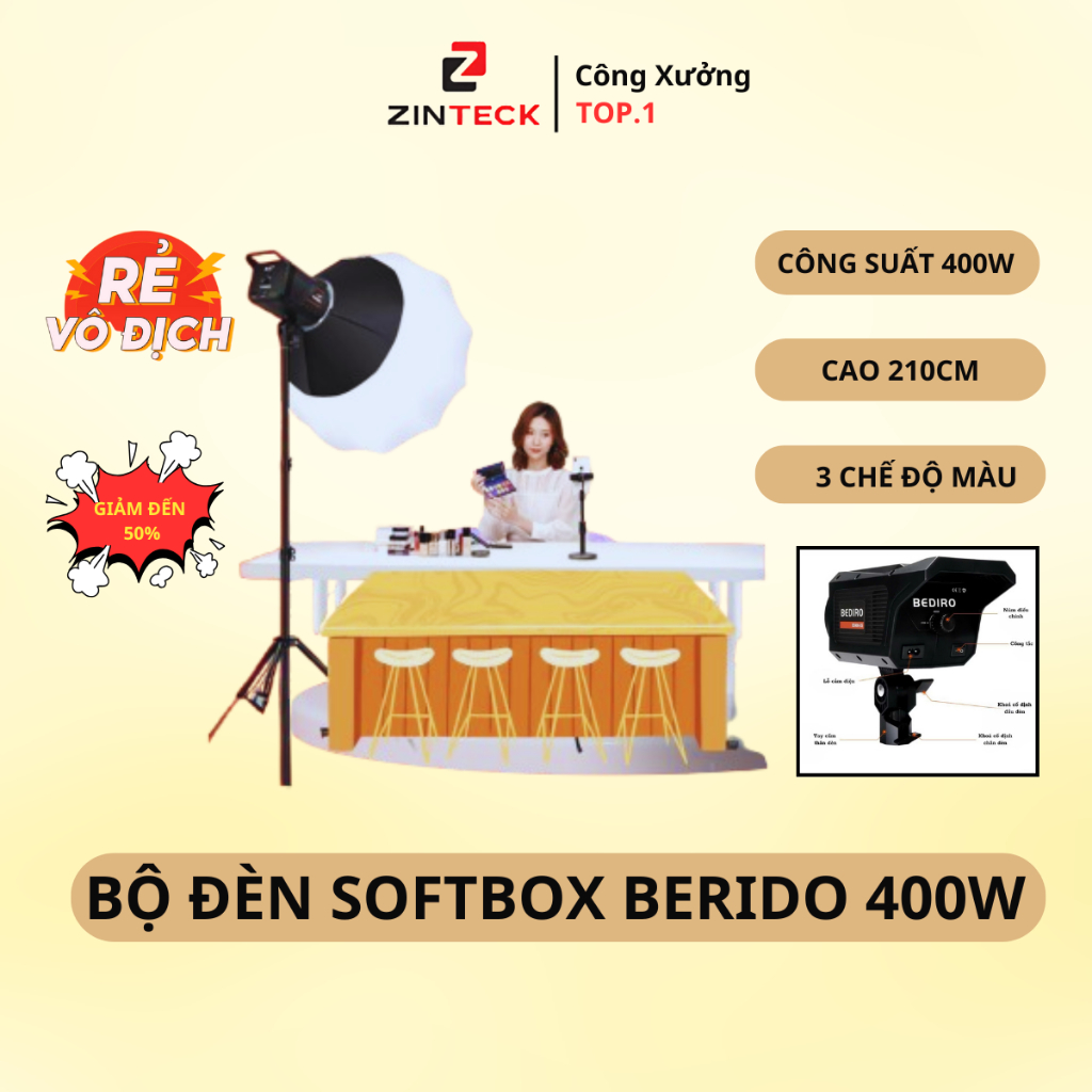 Bộ Đèn Chụp Studio Hình Cầu S400 - Hỗ Trợ Chiếu Sáng - Livetream - Chụp Ảnh - Công Suất 400W