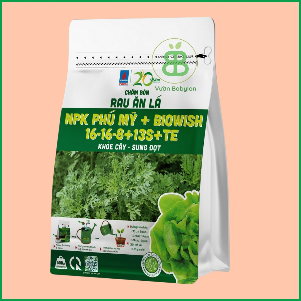 Phân Bón Rau Ăn Lá NPK 16-16+8+13S+TE, Phân Phú Mỹ Bổ Sung Vi Sinh, giúp Cây Khỏe xanh tốt Vuonbabyl