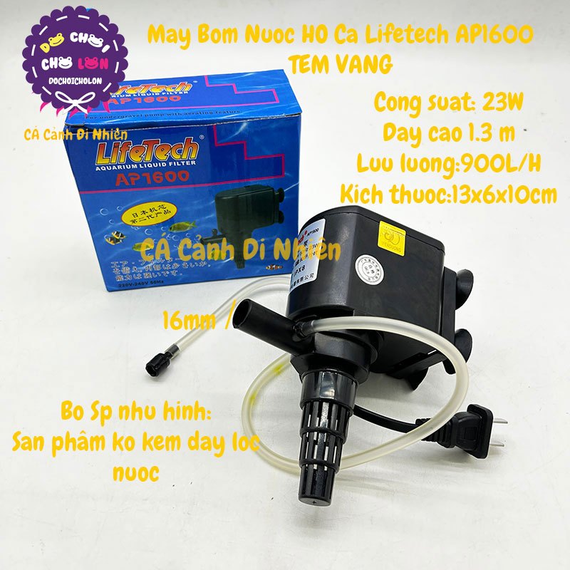 Máy bơm nước dạng chìm hồ cá dạng nằm Lifetech AP1600 23W Bơm chìm bể cá AP-1600
