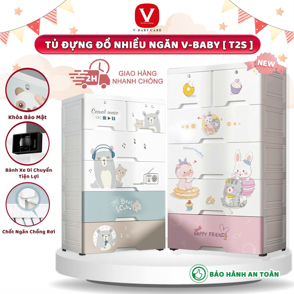 Tủ Đựng Đồ V-BABY T2S Nhiều Ngăn Nhựa PP, Tủ Nhựa Gấp Gọn (Y50,T3) Và Tủ Treo (T6,T9)