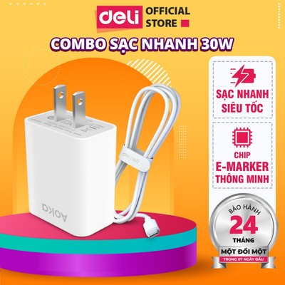 Củ Sạc Nhanh AOKA by Deli PD30W TypeC USB Chống Cháy Nổ Cho Thiết Bị Điện Thoại Di Động lPHONE