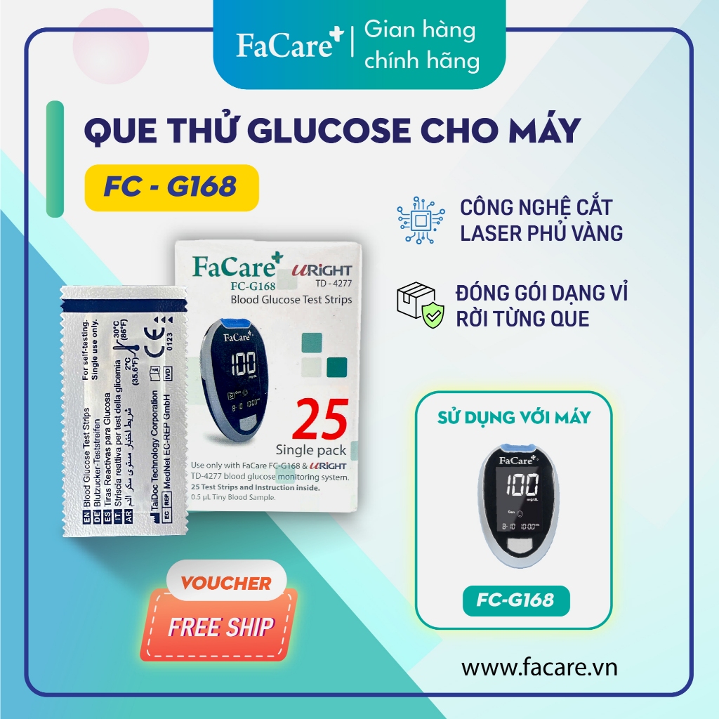 [Hộp 25 que] Que thử đường huyết FaCare FC - G168