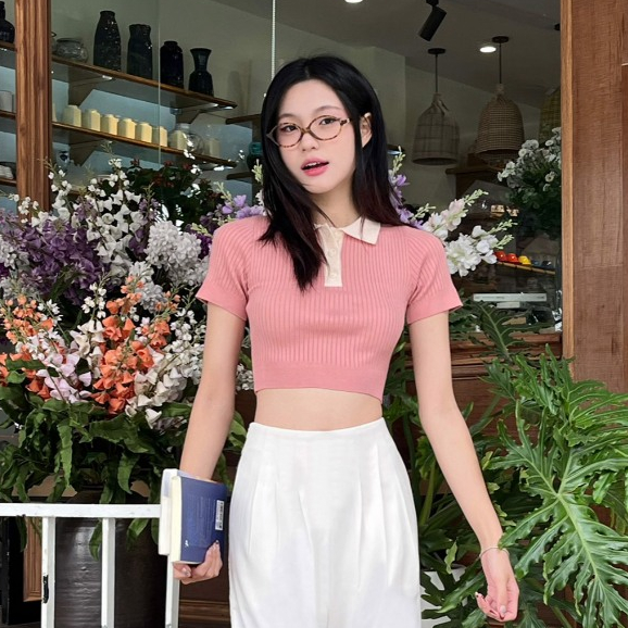 Áo Len Croptop VIEN TRAN Áo Len Lông Thỏ Dáng Ôm Gấu Bo V61W24Q037