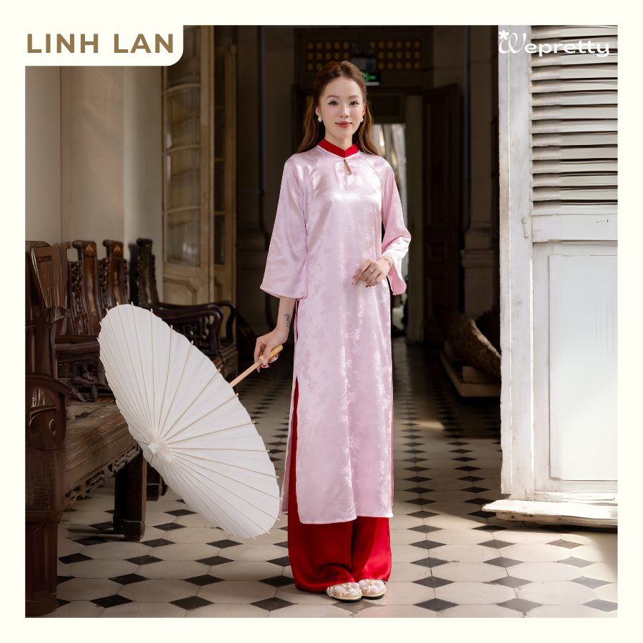 Áo Dài Tết Kèm Quần - LINH LAN AH16 Wepretty Clothes Vải Lụa Phối Cổ Thanh Lịch