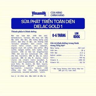 (HSD T10-2027) (Mẫu Mới Có Tích Điểm) SỮA BỘT VINAMILK DIELAC GOLD 1 400G.
