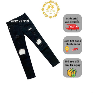 Quần jean nam đen vá da trắng chất liệu bò cao cấp co dãn 4 chiều form dáng skinny quần rin nam QJ319