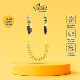[BH 3 Tháng] Pikapi Dây sạc 4in1 thiết kế LÒ XO: dài 1.5m, sạc nhanh C - L 27W,C-C 65W, copy dữ liệu