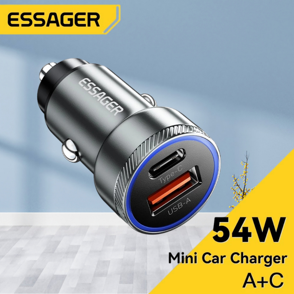 Essager Sạc hơi nhanh 54W USB + Loại C 12-24V Hỗ trợ QC PD 3.0 cho ô tô, xe tải