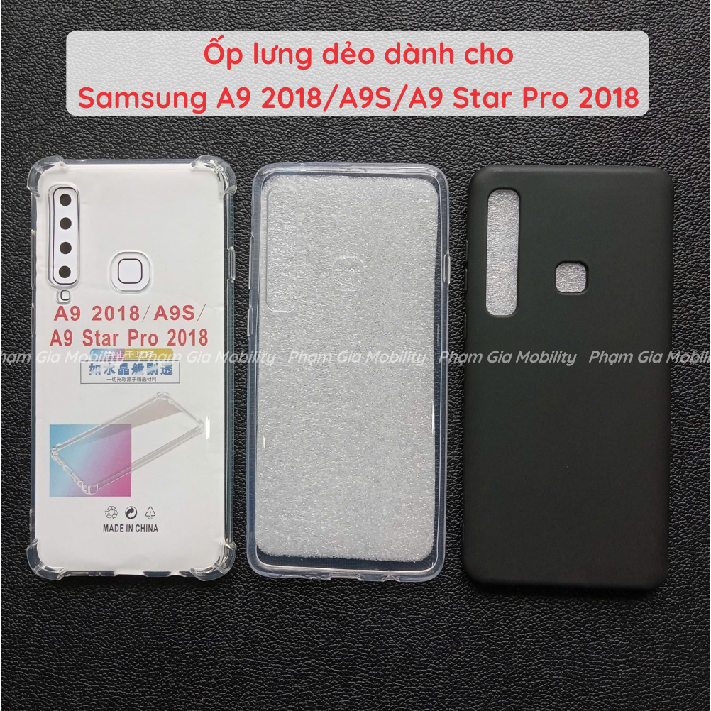 Ốp lưng Samsung A9 2018/ A9S/ A9 Star Pro 2018 loại chống sốc, dẻo đen và dẻo trong viền gồ cao cấp,