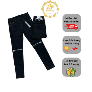 Quần jean nam khóa gối màu đen chất bò cao cấp co dãn 4 chiều cực đẹp rin trơn from dáng skinny đẹp QJ84