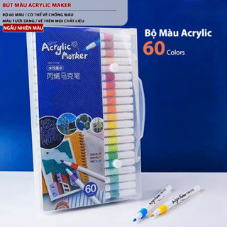  Hộp 60 Bút Màu Acrylic Marker Cao Cấp Màu Vẽ Sơn Chống Nước Bộ Cọ Vẽ Trên Mọi Chất Liệu Bề Mặt 