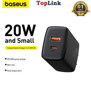 Củ Sạc Nhanh PD 18w 20w Chính Hãng Baseus Cổng USB + Type C Tích Hợp PD QC 3.0 - TopLink 