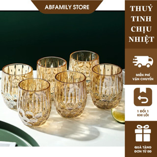 Bộ Cốc Thuỷ Tinh 300ML Màu Vàng Hổ Phách Sang Trọng Để Bàn Phòng Khách| Bộ Ly Thuỷ Tinh Hoạ Tiết Pha Lê Cao Cấp
