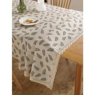   LOẠI 1- VIỀN REN  Khăn trải bàn decor phong cách vintage vải canvas thô bố họa tiết lá trang trí bàn ăn bàn trà 