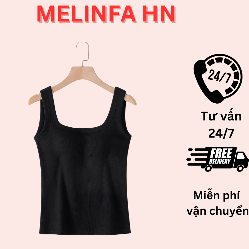 Áo ba lỗ nữ cổ vuông kèm đệm ngực vải Viscose, áo 3 lỗ hai dây sát nách có mút ngực mã VAA0484