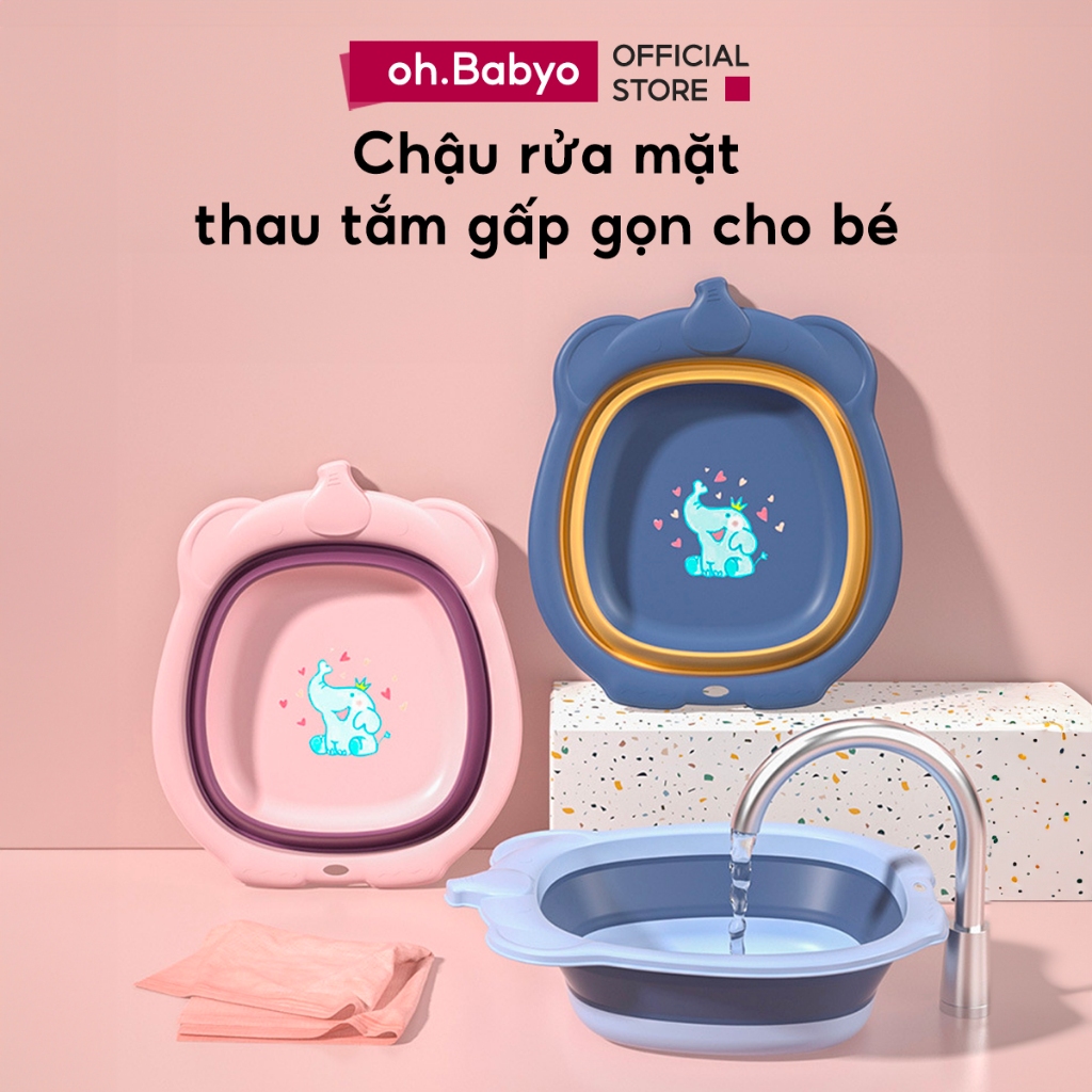 Chậu Rửa Mặt Gấp Gọn Hình Voi Cho Bé ohBabyo Thau Nhựa Gập Gọn Tắm Rửa Vệ Sinh Nhỏ Gọn Tiện Lợi