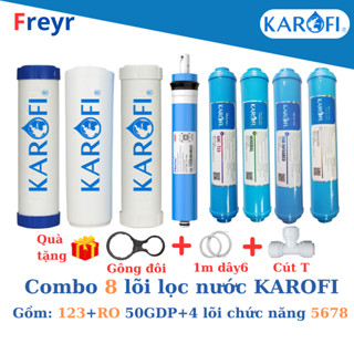 Combo 8 lõi lọc nước Karofi gồm lõi 123 Smax Duo,màng RO Dupont 50GPD, lõi chức năng T33 Mineral Far Nano