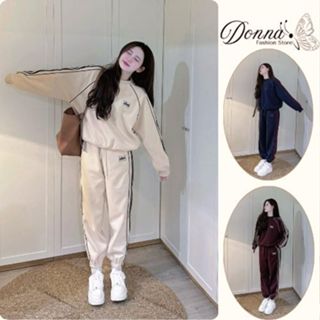  đồ bộ nữ,set đồ nữ mùa đông phong cách thể thao năng động chất nỉ cao cấp soc viền kẻ Donna hcom3685 