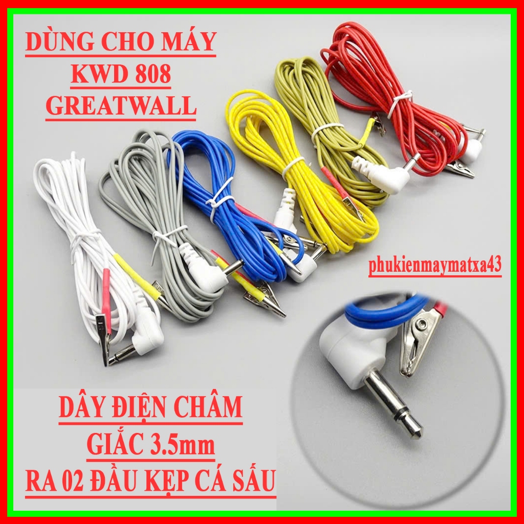 Dây đầu tròn 3.5mm ra 2 đầu giắc cá sấu, Phụ kiện máy điện châm KWD808 Greatwall, dây máy KWD 808...