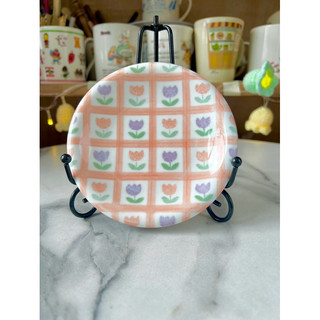 Đĩa bánh, đĩa lót ly xanh mint, tulip cam đào, butterfly cute