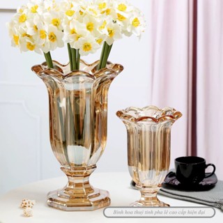 Ly cắm hoa thuỷ tinh pha lê loại dày có chân đế nhiều size 28-23-18 cm, lọ hoa decor đẹp cổ điển