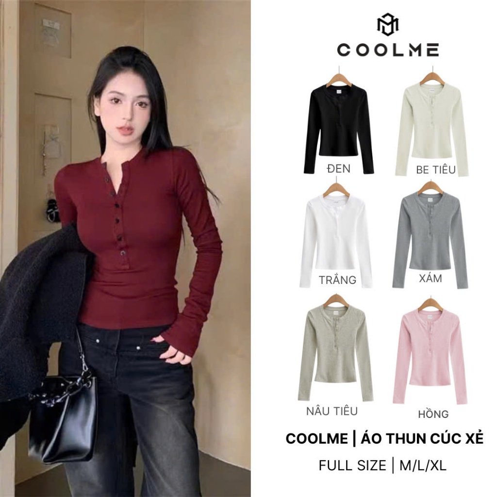 Áo thun tay dài nữ cúc xẻ Coolme, áo dài tay nữ ôm body khuy ngực chất lông thỏ tôn dáng - GLT | BigBuy360 - bigbuy360.vn