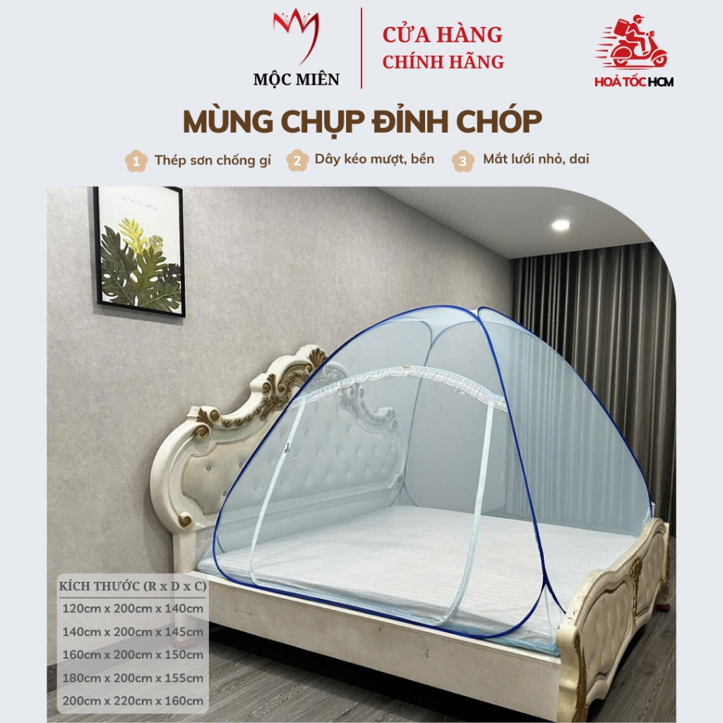 Mùng chụp đỉnh chóp MỘC MIÊN F1 (1m2, 1m4, 1m6, 1m8, 2m2)