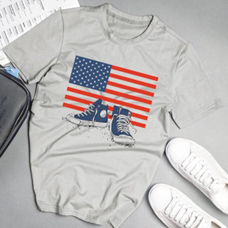 Áo phông nam cờ mỹ phong cách unisex màu xám