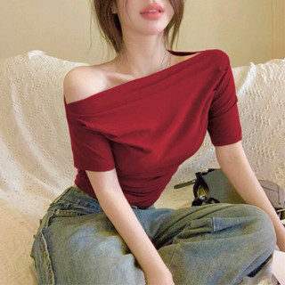  Áo trễ vai nữ dáng ngắn kiểu tay cánh dơi màu đỏ hot Áo croptop trễ vai cánh dơi nữ Ozenka ENTYTY 