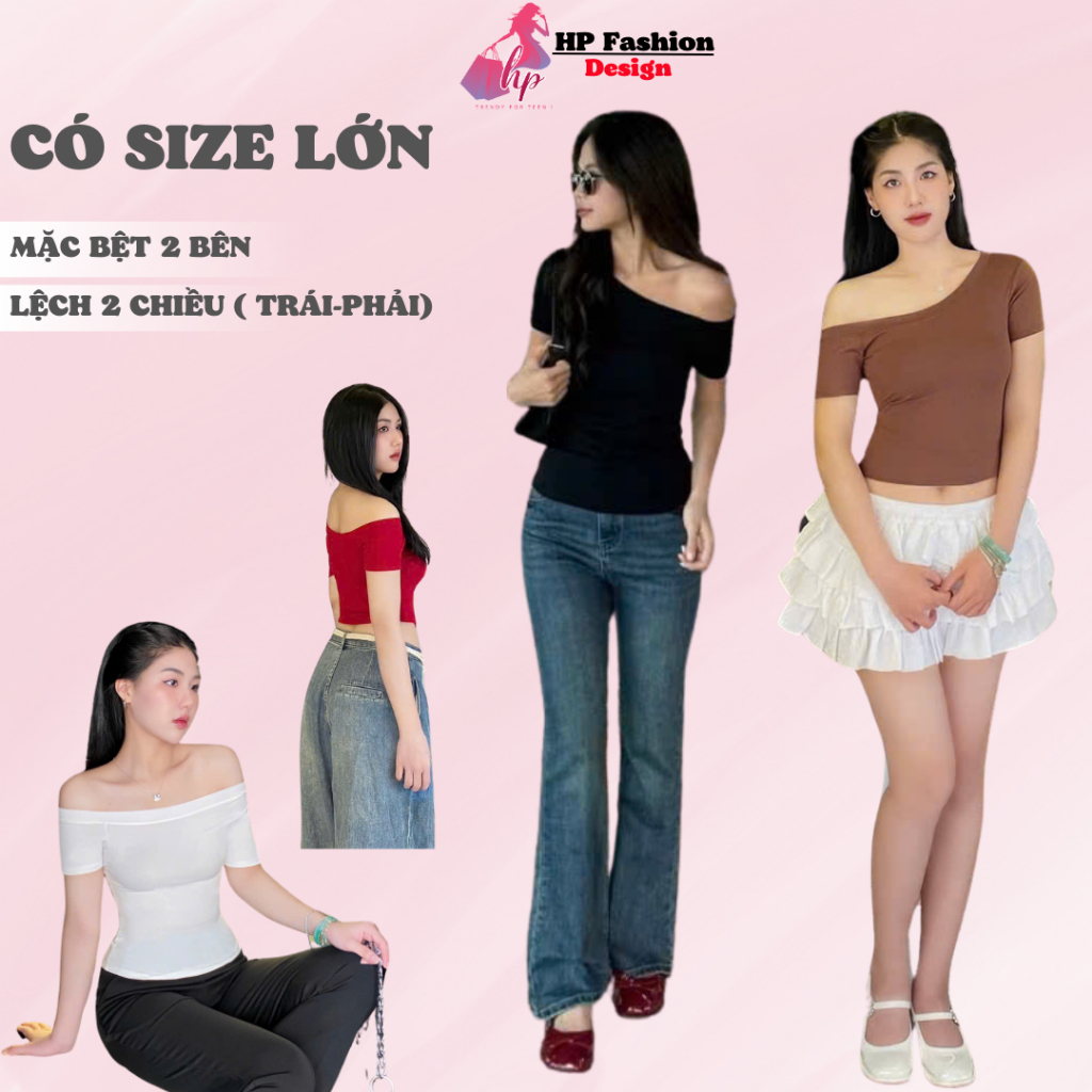 Áo thun lệch trễ hở vai body cộc ngắn tay, áo kiểu nữ màu đen trắng  co giãn mùa hè mùa đông noel tết tôn dáng  HP16 TN | BigBuy360 - bigbuy360.vn