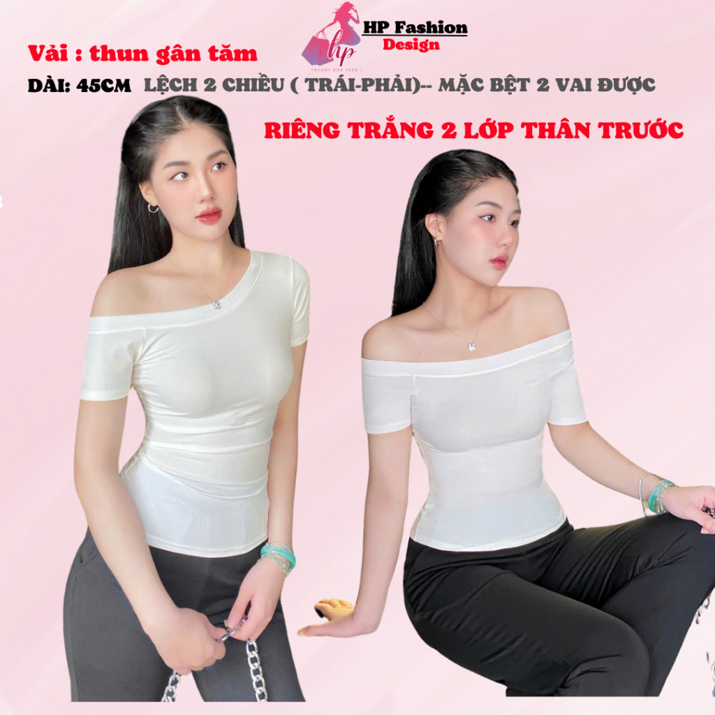 Áo thun lệch trễ hở vai body cộc ngắn tay, áo kiểu nữ màu đen trắng  co giãn mùa hè mùa đông noel tết tôn dáng  HP16 TN | BigBuy360 - bigbuy360.vn