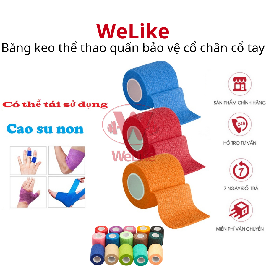 Combo 10 Băng keo thể thao Welike - Băng quấn bảo vệ cổ chân đá bóng tự dính cuốn bó gối dán cổ tay ngón tay