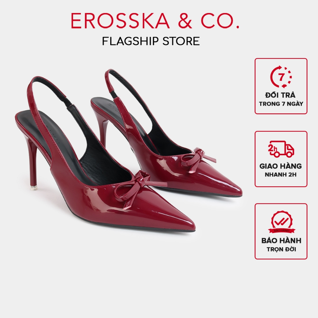  Erosska - Giày cao gót slingback mũi nhọn phối nơ kiểu dáng sang trọng màu đỏ 10cm - EH054 