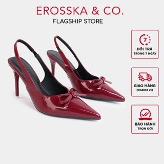 Erosska - Giày cao gót slingback mũi nhọn phối nơ kiểu dáng sang trọng màu đỏ 10cm - EH054