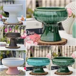 Bình hoa gốm sứ Bát Tràng dáng ly thủy tiên mặt hồ lọ cắm hoa bày hoa quả theo phong cách hiện đại