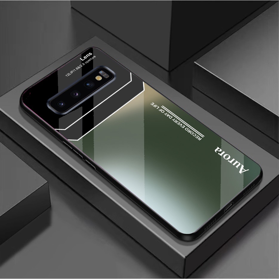 Ốp Lưng cho SAMSUNG GALAXY S10, S10 PLUS, S10 5G Mặt kính cường lực, cao cấp Họa tiết AURORA