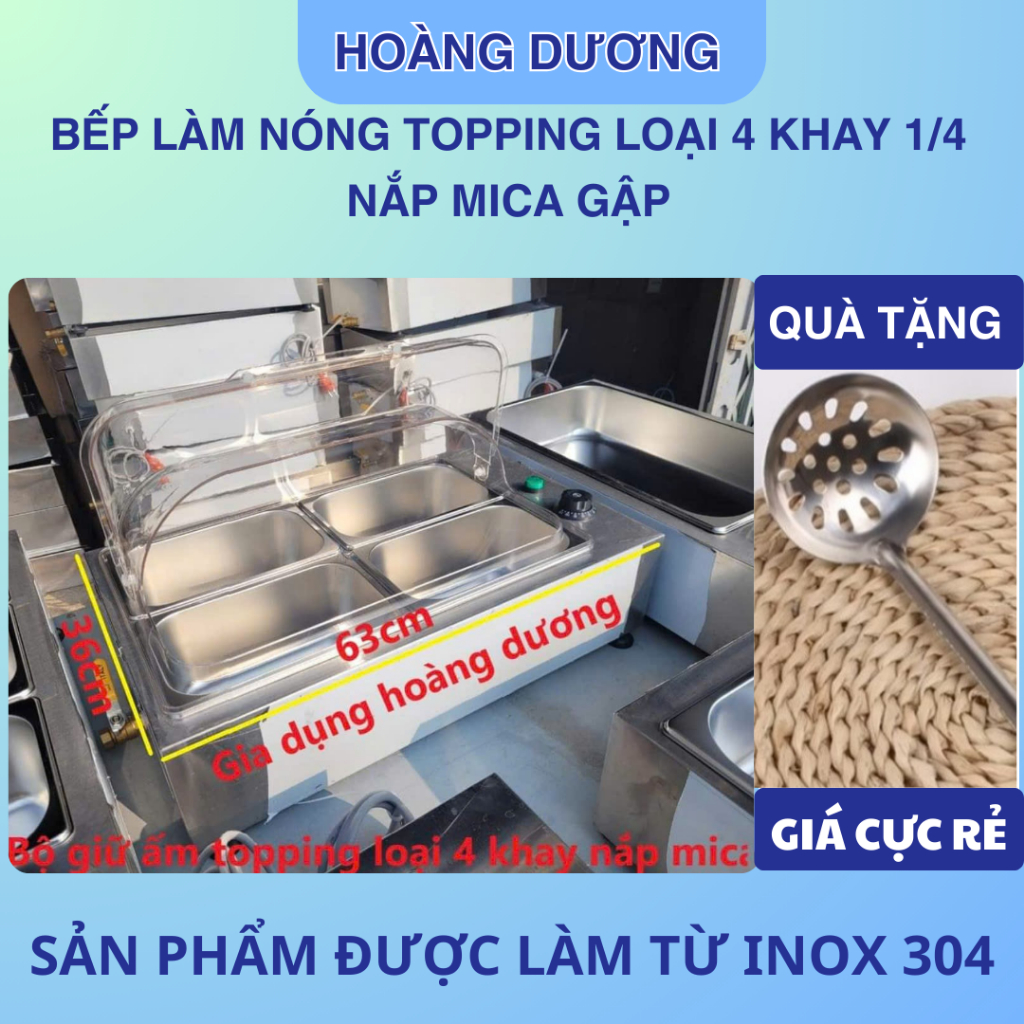 Bộ hâm nóng thức ăn, topping các loại, gồm thùng và 4 khay inox loại đựng 2.8 lít