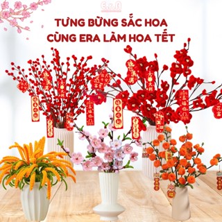 SET TỰ LÀM Hoa đào đỏ, mai vàng, đào hồng, set nguyên liệu bằng kẽm nhung để bàn, trang trí Tết 2025 - Erashop