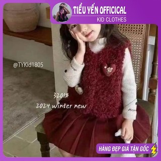 Quần áo trẻ em, Set 3 ct cao cấp bé gái mặc Noel - Tết gồm áo len, áo gile và chân váy cho bé 9-26kg S1805 | Tiểu YếnKID