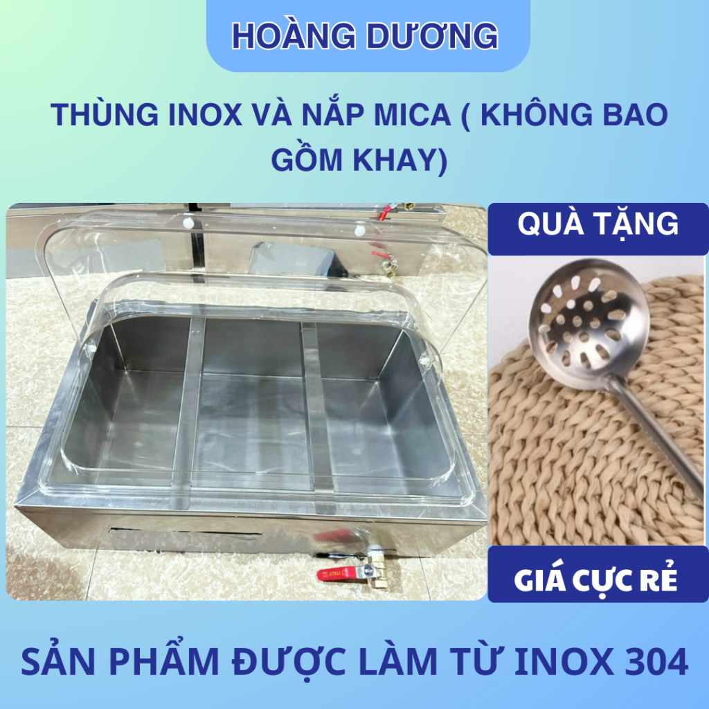 INOX 304:Thùng đá inox kèm nắp mica ( không bao gồm khay topping) làm lạnh khay topping 1/6 hoặc 1/9