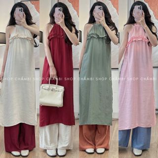 Set áo dài nữ S.221, Set áo dài cách tân cổ yếm bèo ngang dáng xuông phong cách vintage - Shop Chấm Bi