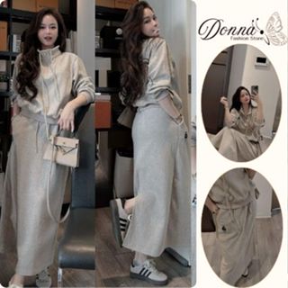  sét đồ nữ mùa đông áo nỉ nữ dài tay cổ bẻ kéo khóa phối chân váy dài body siêu xinh Donna hcom3694 