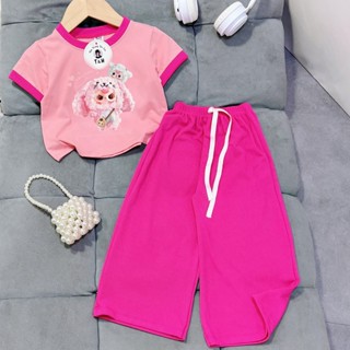 [8-40kg] Đồ bộ bé gái quần ống rộng thun gân lụa baby three có size đại mát mẻ mùa hè