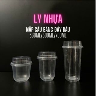 [Combo 50 Ly] Ly Nhựa Nắp Cầu Bằng Đáy Bầu 360ml/500ml/600ml/700ml nhựa PP nắp Fi95