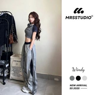 Quần gió ống rộng nữ MRS phối màu lạ mắt cạp chun thoáng mát MRQ129U