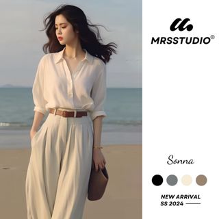 Quần tây nữ ống rộng 2 cạp kép 2024 MRS cạp cao dài 106cm ống rộng, bigsize công sở, Culottes MRQ085G