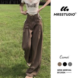 Quần tây ống rộng nữ dây rút túi cạp cao quần công sở nữ 106cm, quần âu phong cách lưng chun MRQ011G