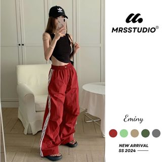 Quần gió nhăn MRS ống rộng trơn không có túi hộp dây rút thắt tiện lợi MRQ072