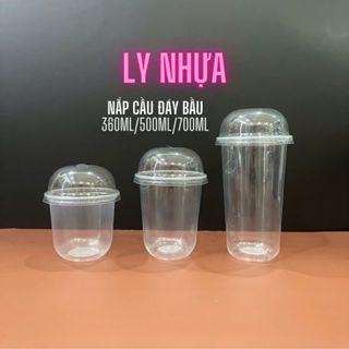 [Combo 50] Ly Nhựa PP Đáy Bầu Nắp Cầu Trong Suốt Fi95 – Ly Trà Sữa, Sinh Tố 360ml/500ml/700ml